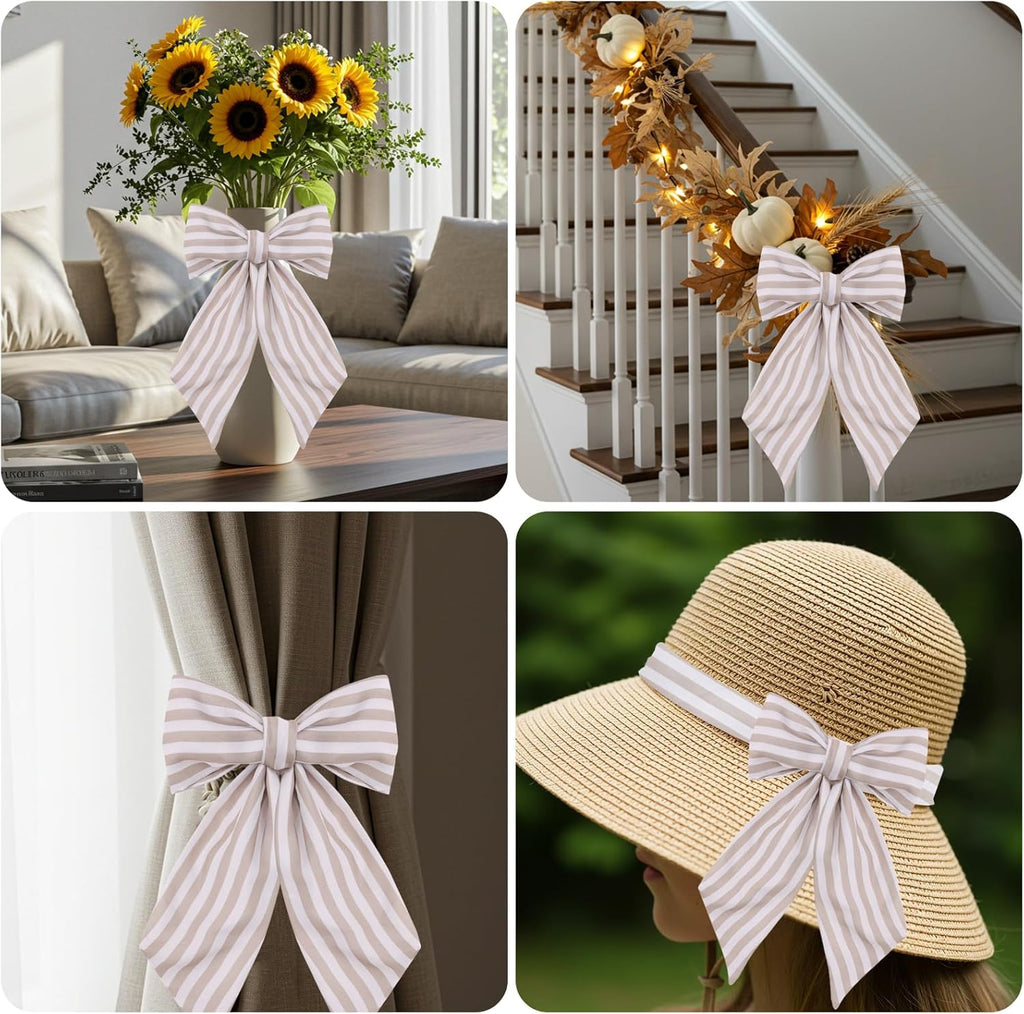 TONIFUL Wreath Sash - 4.5" x 56" Burlap Stripe Ribbon for Indoor/Outdoor Holiday Decor