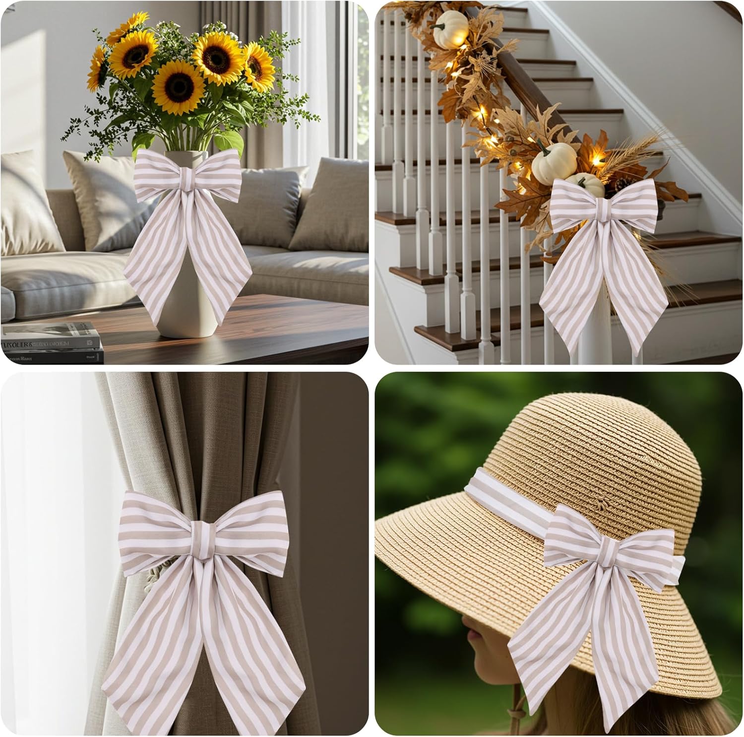 TONIFUL Wreath Sash - 4.5" x 56" Burlap Stripe Ribbon for Indoor/Outdoor Holiday Decor