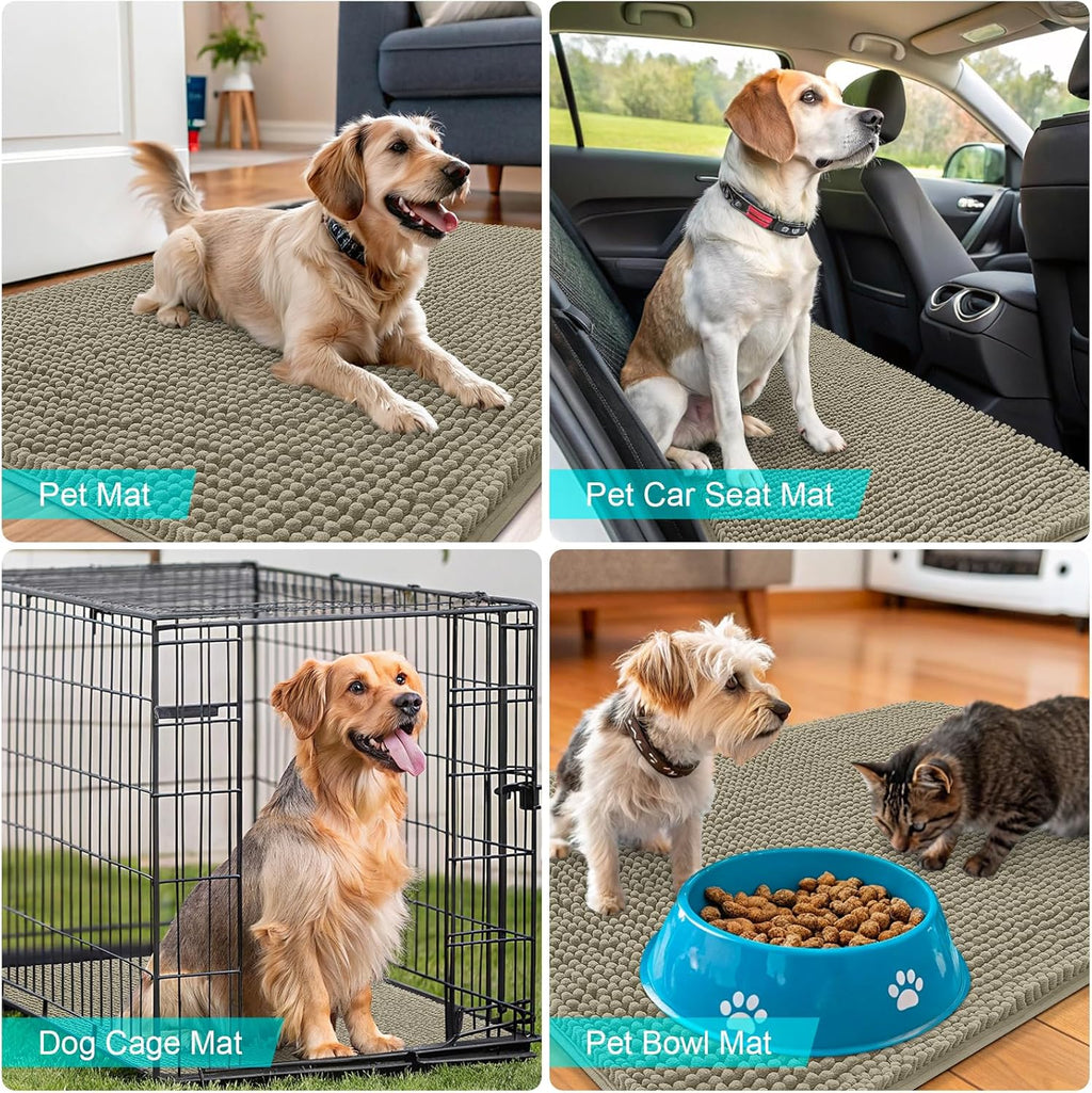 OLANLY Dog Door Mat - Absorbent Non-Slip Mud Mat for Indoor Use | 70x32, Quick Dry Chenille, Warm Taupe