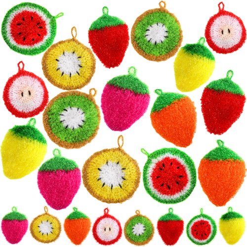 Acshio 16 Pieces Fruit Dish Scrubber, Non Scratch Dish Washing Sponge, Double Layer Reusable Kitchen Scrubber Cleaning Sponge for Dishwashing, Cleaning Dishes, Cookware Tubs Sinks