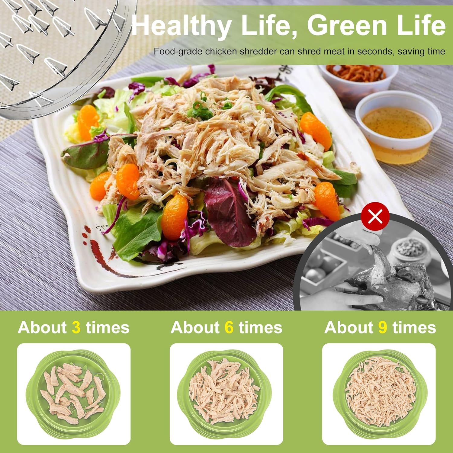SURETIVIAN Chicken Shredder - Ergonomic Meat Shredder Tool with Brush & Fork | BPA Free, Anti-Slip Design, Matcha Color