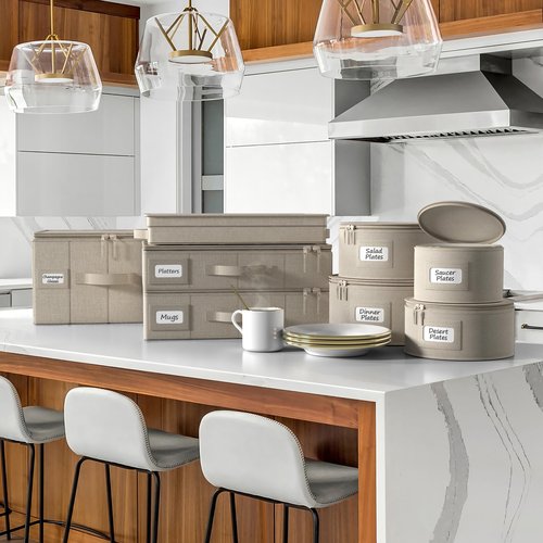 Sorbus China Storage Containers 6-Piece Set - Hard Shell Dinnerware Organizer for Plates, Glasses, Mugs & Saucers (Holds Service for 12) with Felt Protectors for Moving & Storage