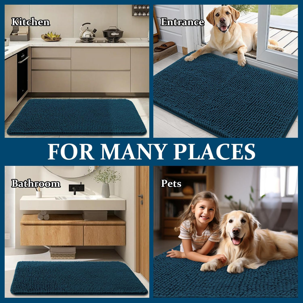 OLANLY Dog Door Mat - Absorbent Non-Slip Washable Doormat for Muddy Paws | 70x35, Atlantic Blue