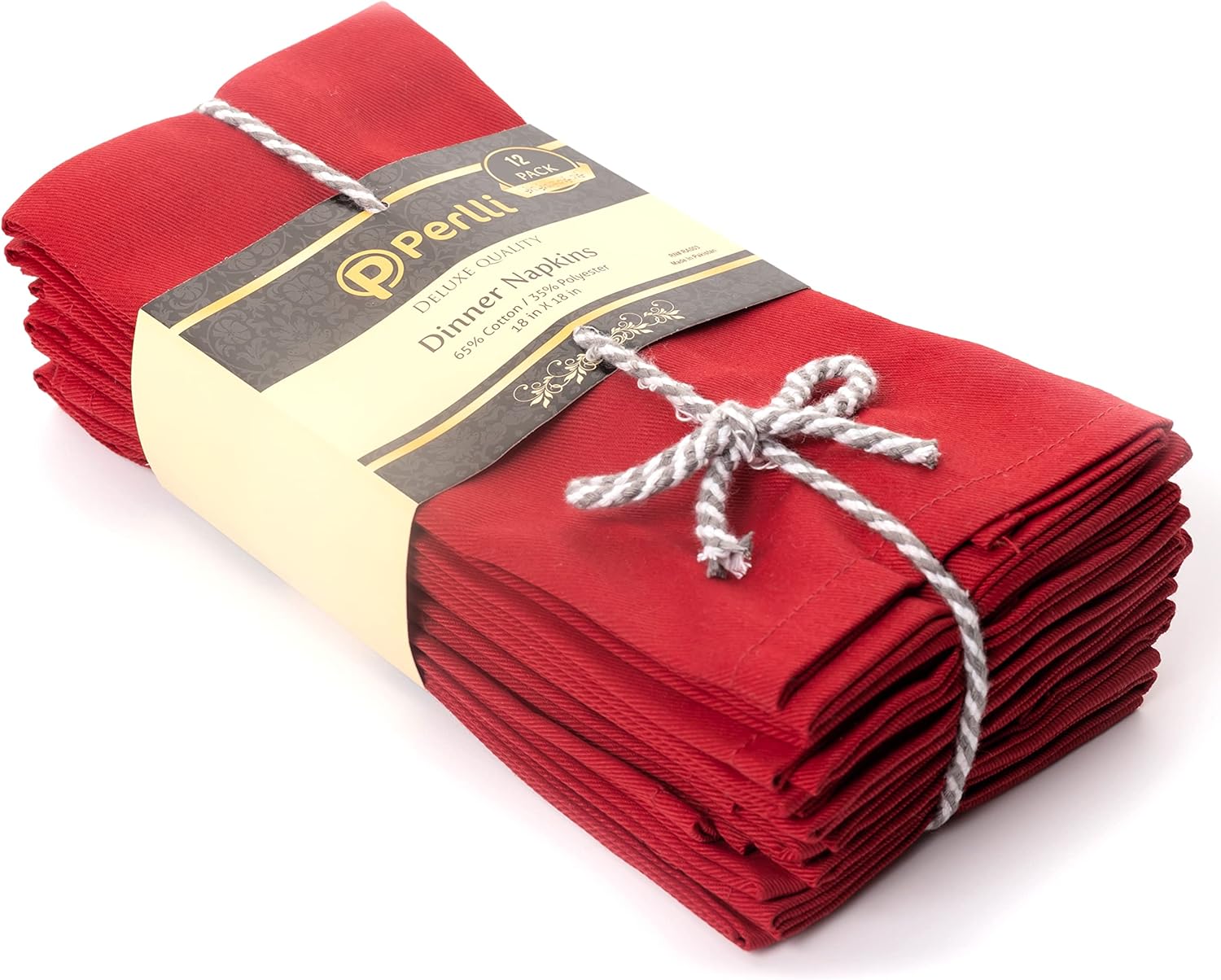 PERLLI Christmas Red Cloth Dinner Napkins - Soft Cotton Blend, 12 Pack, 18x18 Inches | Washable & Reusable Table Decor