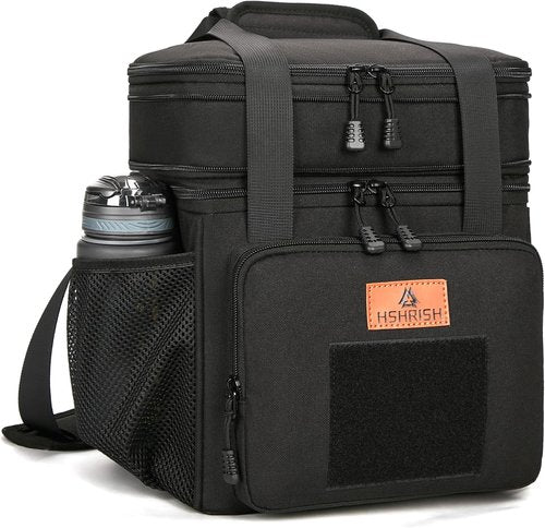 HSHRISH Tactical Lunch Box - Durable Insulated Cooler Bag for Men | Expandable, 20 Can Capacity, Black