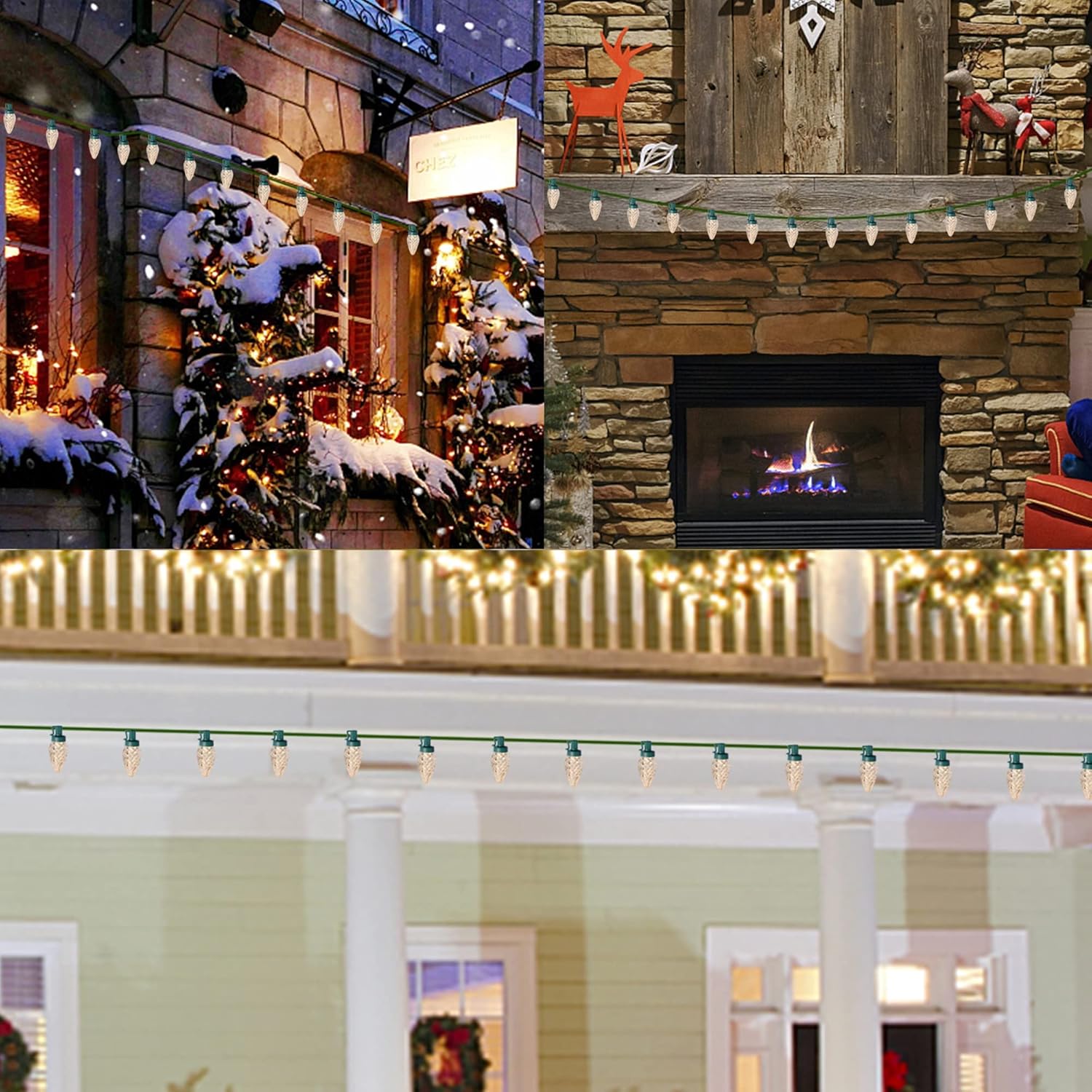 C9 Christmas Lights - 50 LED Faceted String Lights | 24.5 FT Connectable Indoor/Outdoor, Warm White