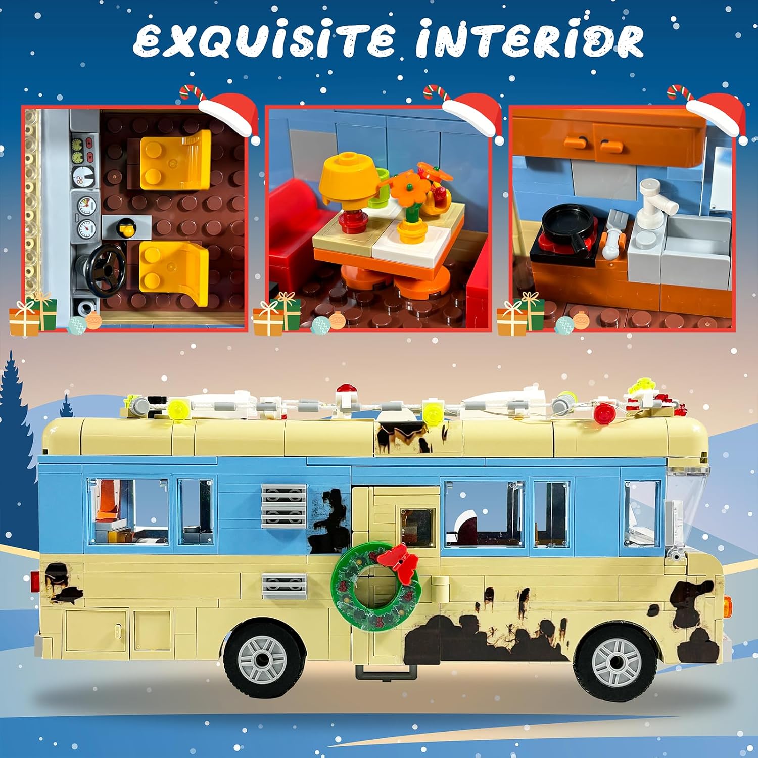 Snow Village Building Set - 2-in-1 Christmas Vacation House & RV with LED Lights | 1726 PCS