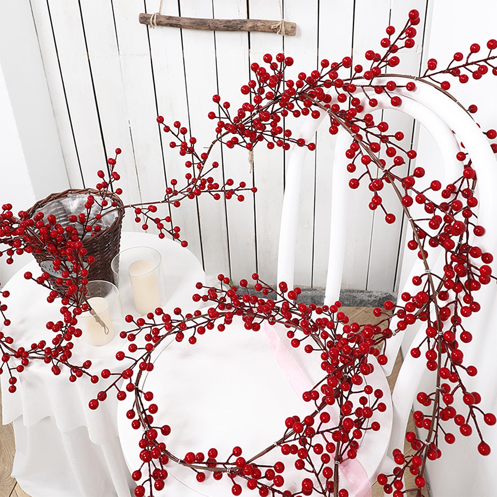 Wuhetyo Christmas Red Berry Garland, Artificial Red and Burgundy Berry Garland Christmas Decor for Winter Indoor Outdoor Home Fireplace Table Happy New Year Decorations(Large Berry)-1PCS