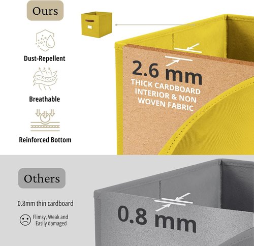 DECOMOMO Storage Bins - Fabric Cube Storage Bins with Labels | 10.5" x 11" | Set of 6, Rainbow