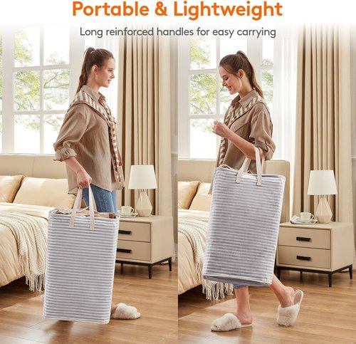Lifewit Laundry Basket - 3 Pack Collapsible Hamper with Reinforced Handles | 80L Each, Grey