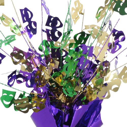 Beistle Mardi Gras Gleam 'N Burst Centerpieces, 3-Piece Metallic Table Decorations in Green, Purple, and Gold with Comedy Tragedy Icons for New Orleans Parties and Celebrations, 15”