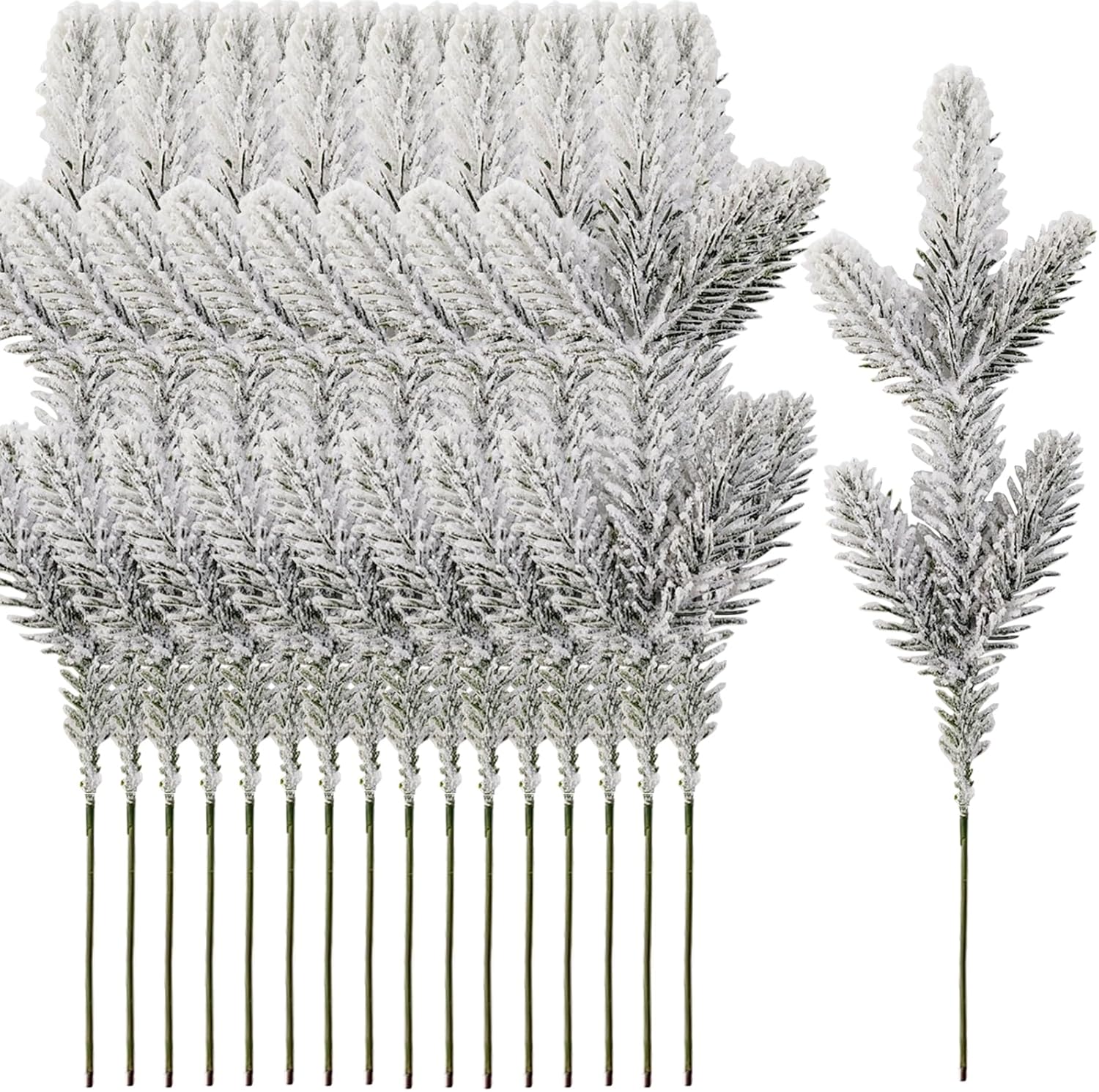 NSBELL Artificial Flocking Pine Picks - 20PCS 11.8-Inch Christmas Greenery for Wreaths & Holiday Decor