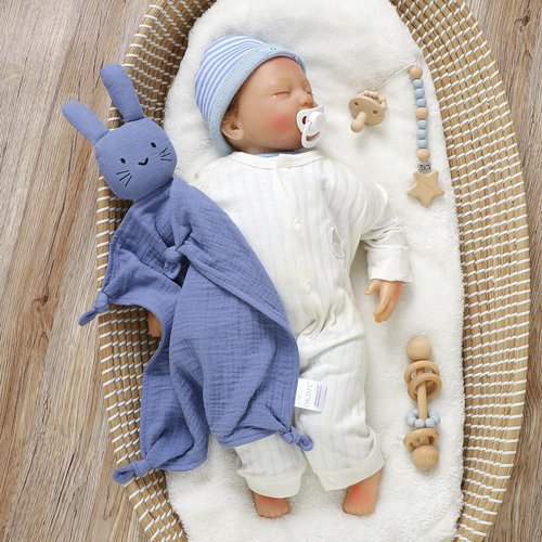 okdiy Organic Cotton Bunny Loveys for Babies,Newborn Baby Lovey Security Blanket,Lovies for Babies New Born Baby Unique Neutral Gifts Boys and Girls (Bunny-Blue)