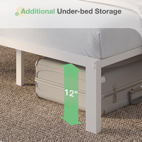 Novilla 14 Inch Full Size Bed Frame with Headboard, White Metal Platform Bed Frame, Full Bed Frame No Box Spring Needed, Easy Assembly