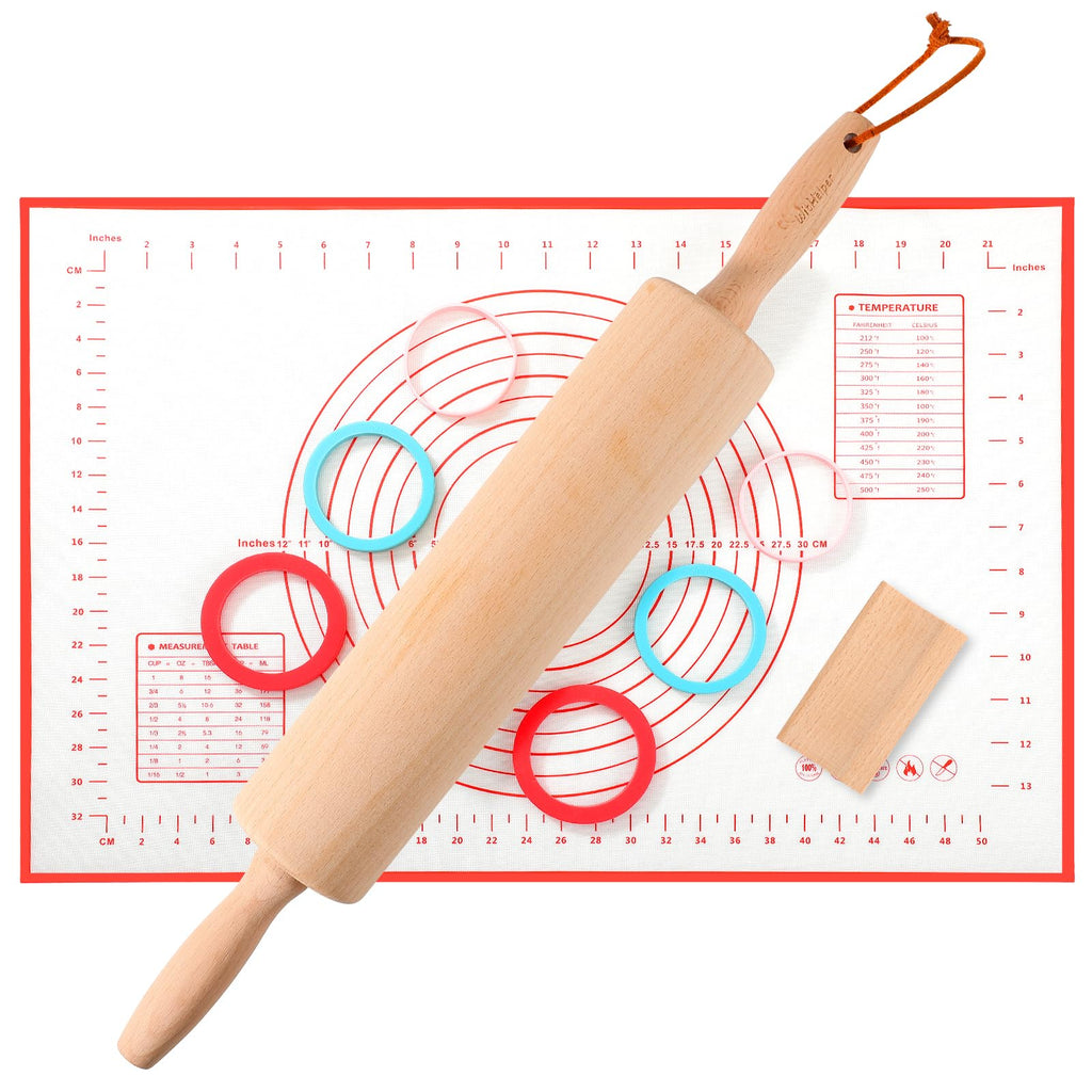WitHlper 17" Professional Beechwood Rolling Pin for Baking – Ergonomic Handle, Heavy-Duty Dough Roller for Pizza, Pie Crust, Cookies, Pastry Tortillas – Smooth Wooden Rolling Pin with Comfort Grip