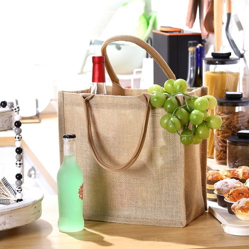 Saintrygo 12 Pcs Burlap Jute Tote Bags with Handle Reusable Blank Bridesmaid Gift Bags for Shopping Wedding DIY, 12x12x7.7In(Jute)