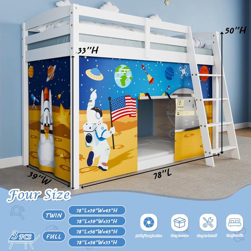 YRDKB Astronaut Bunk Bed - Curtains Premium and Customizable Cartoon Loft Bed Curtains for Children to Enhance The Imaginative Creation Bedroom Curtains(3PCS,Twins)