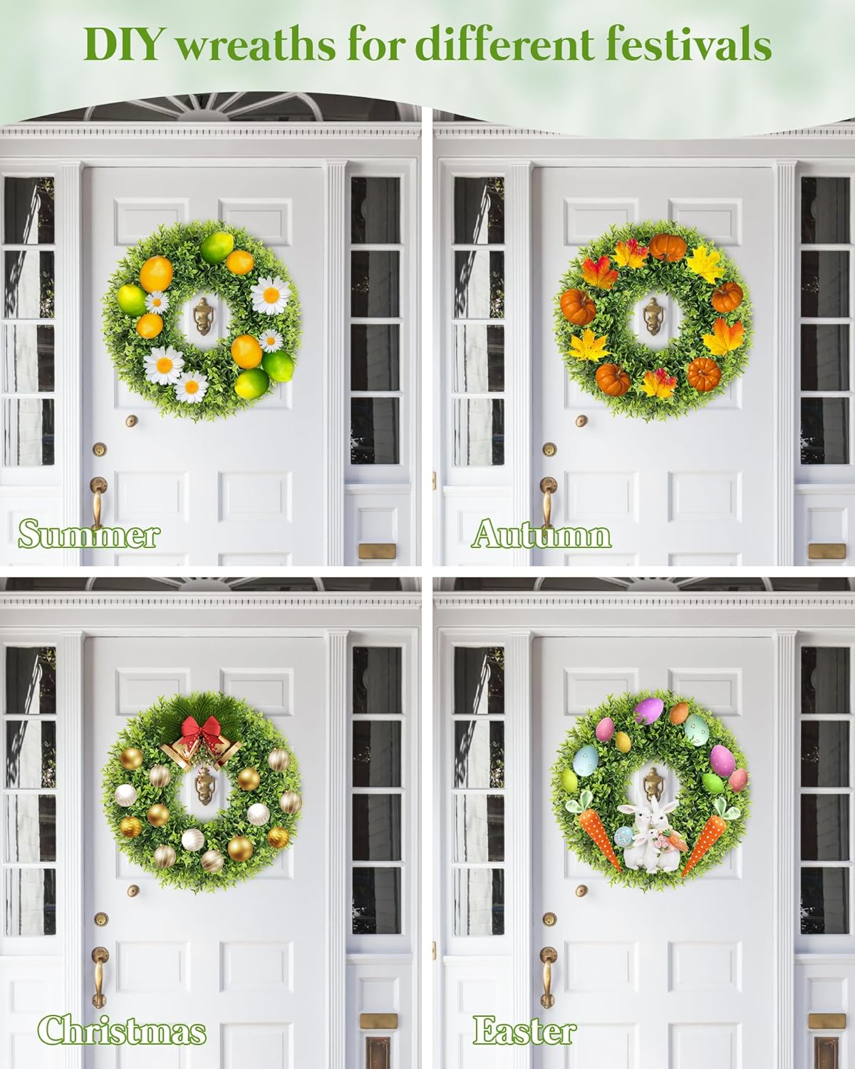 Regine Switzerland 22-Inch Artificial Boxwood Wreath - Weatherproof Summer Door Decor for All Year Round
