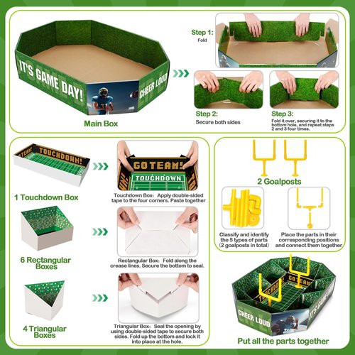 Jyusmile Football Paper Food Tray Kit - 2026 Football Party Supplies, Disposable Food Plates, Snack Bowls, Nacho Trays, Ideal Football Party Decorations and Favors for Birthday & Tailgate Party