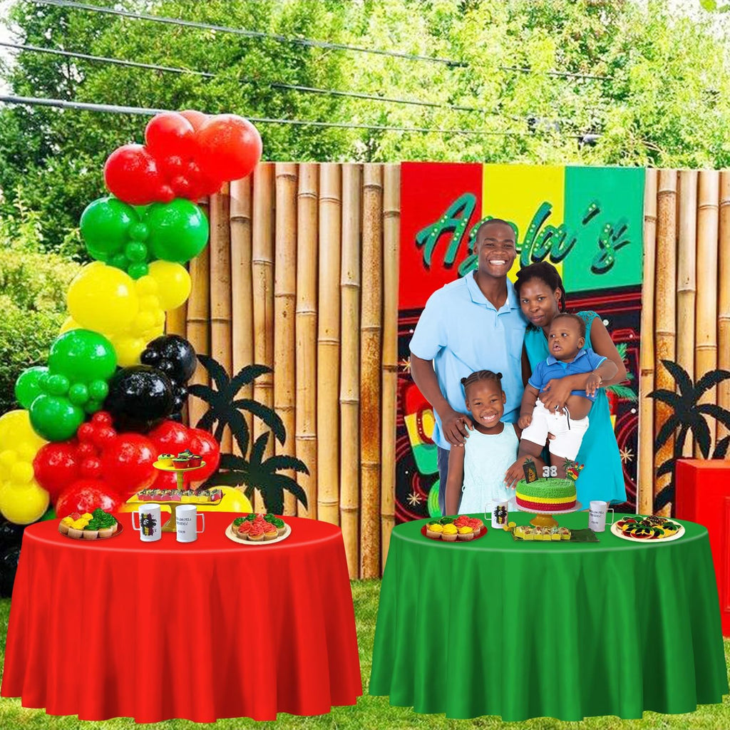 PIXHOTUL 4 Pcs Red Green Yellow Black Plastic Tablecloths, Disposable Round Table Cloth for Black History Month Juneteenth Decorations Black History Table Decorations, 84 x 84 inch