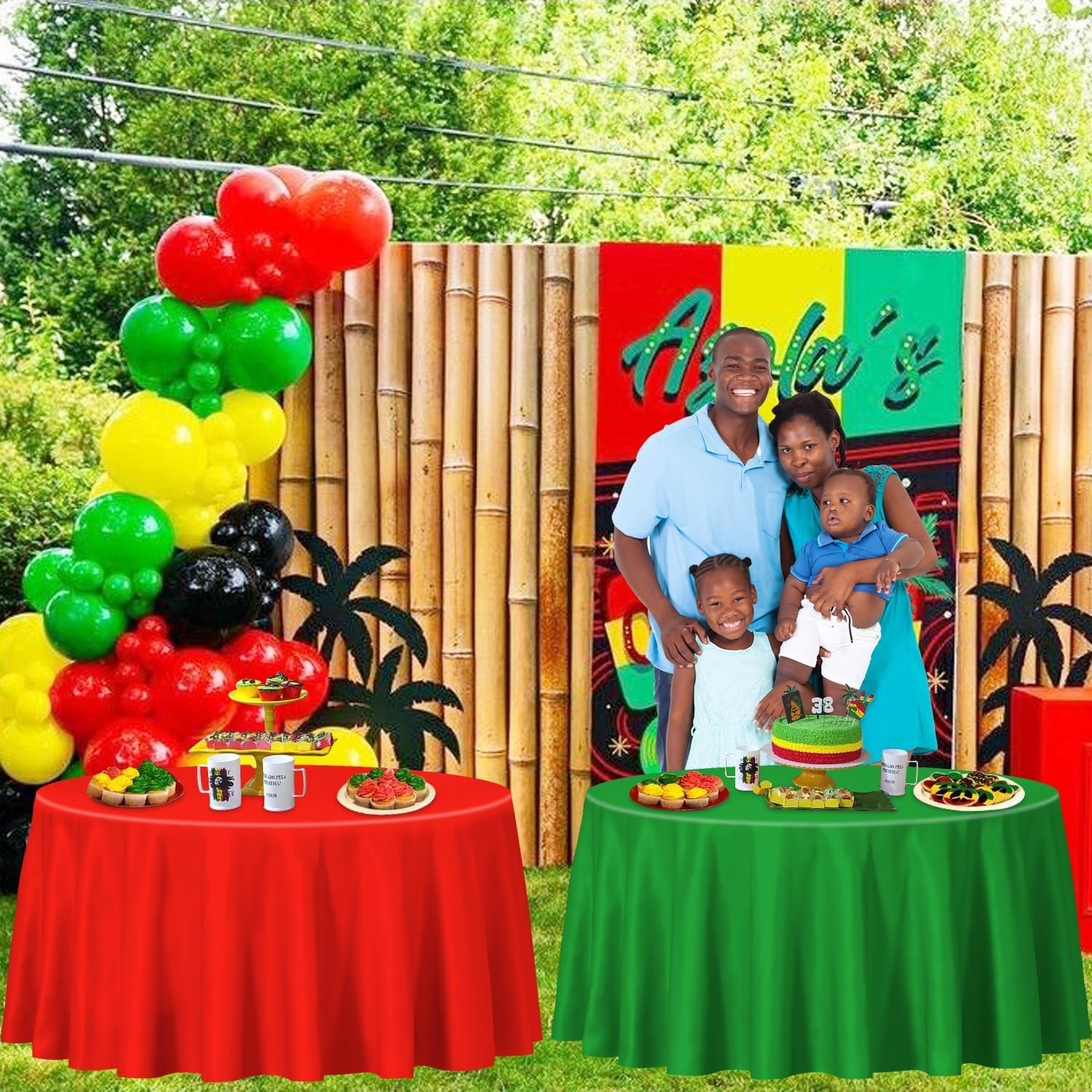 PIXHOTUL 4 Pcs Red Green Yellow Black Plastic Tablecloths, Disposable Round Table Cloth for Black History Month Juneteenth Decorations Black History Table Decorations, 84 x 84 inch