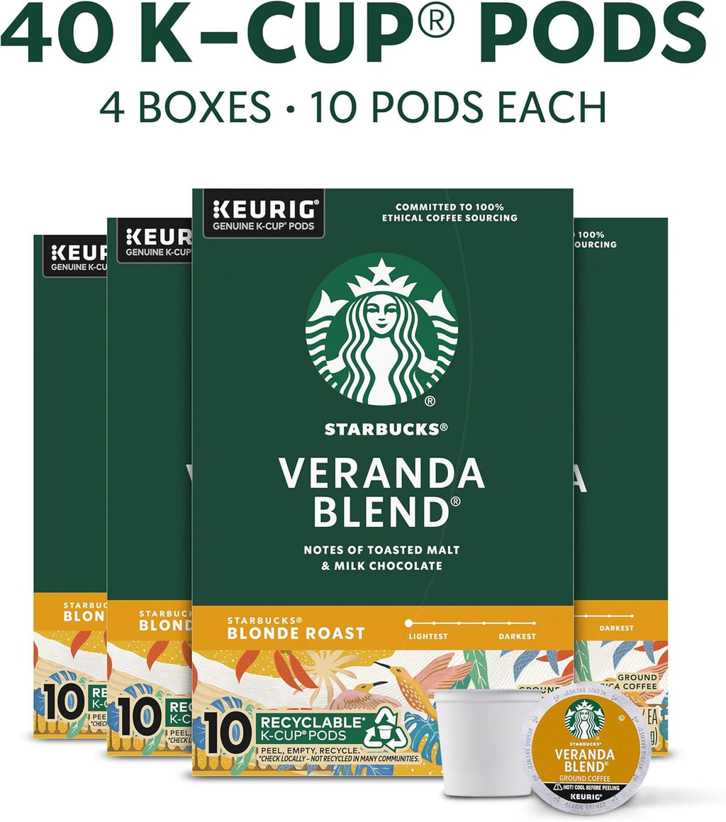 Starbucks K-Cup Coffee Pods - Blonde Roast Veranda Blend for Hot or Iced Coffee | 40 Count