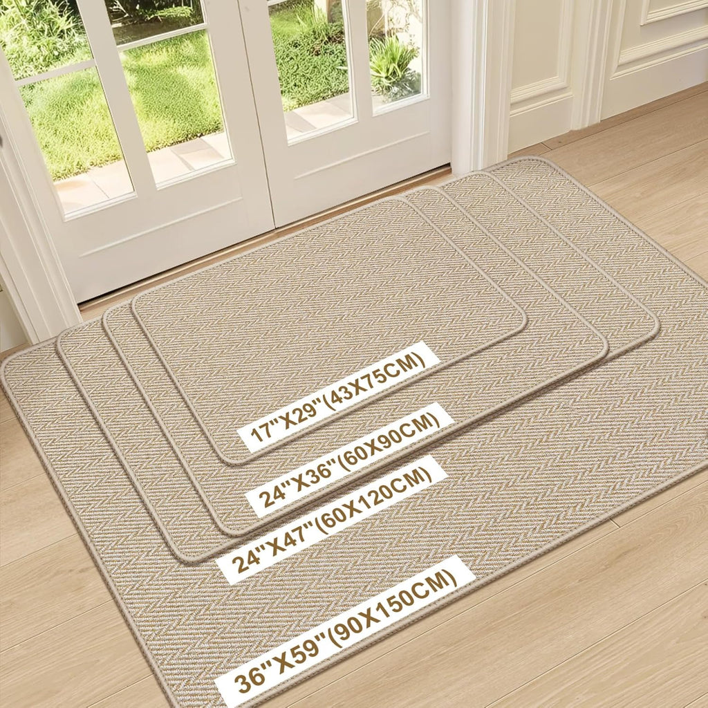 Skiennix Ultra Thin Indoor Door Mat - Non-Slip Herringbone Design | 24"x36", Beige Entryway Mat