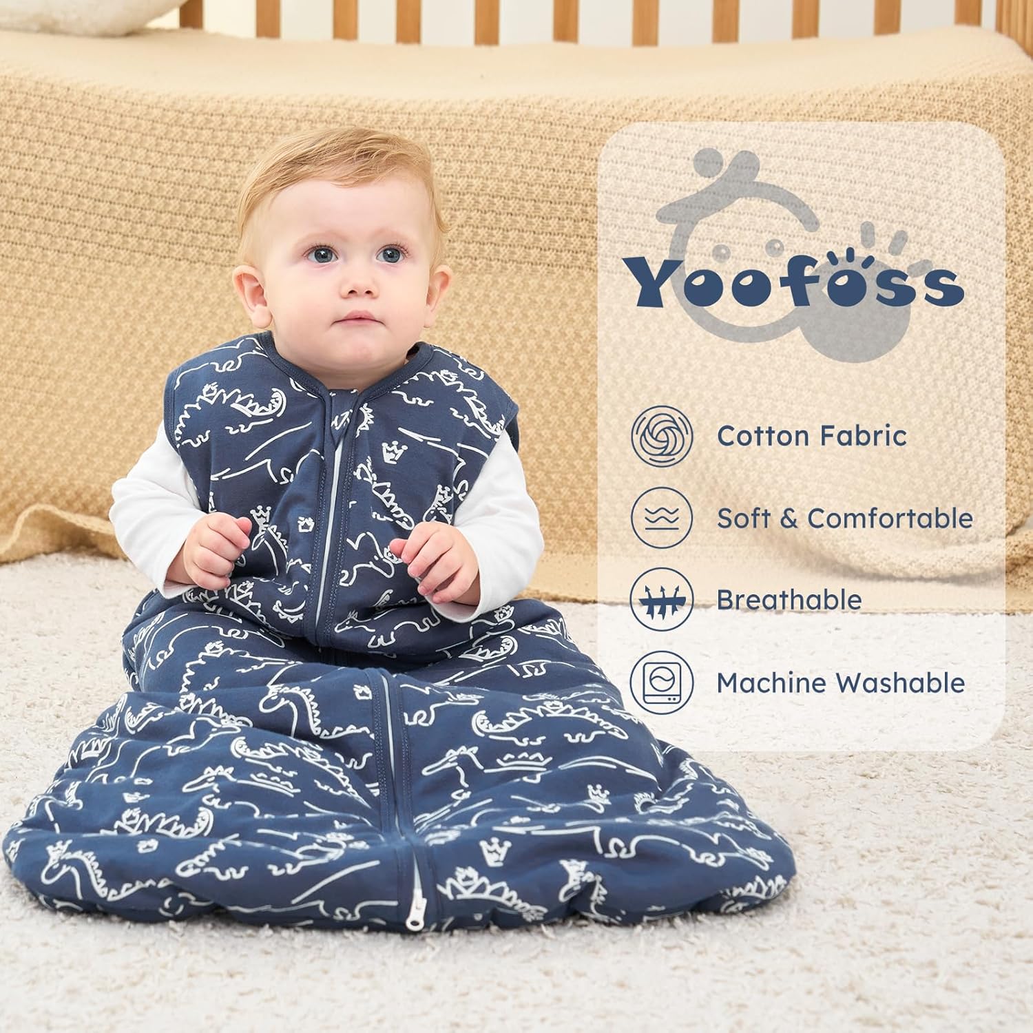 Yoofoss Baby Sleep Sack | 100% Organic Cotton Wearable Blanket for 12-18 Months | TOG 2.5, Warm & Comfy