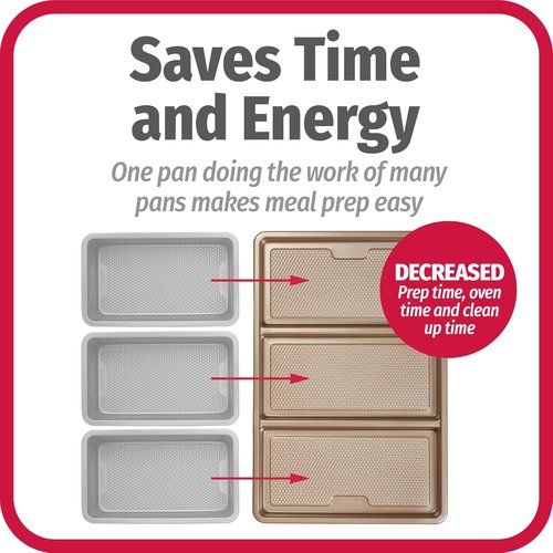GoodCook Non-Stick Divided Sheet Pan - 3-in-1 Textured Baking Dish | 11 x 17-Inch Carbon Steel for Meal Prep