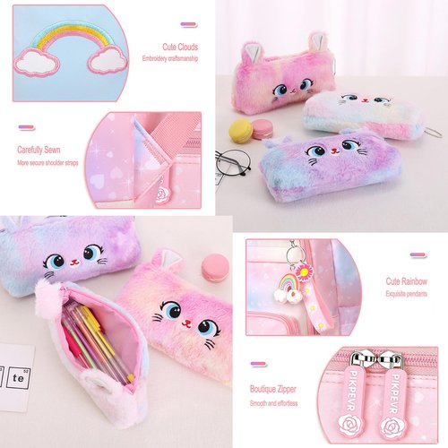 Jcobvig 3Pcs Kids Backpack For Girls,Cute Rainbow Student School Backpack With Lunch Bag Pen Bag Set (Purple Large 17.5in