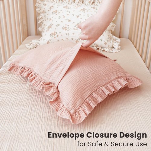 Konssy Flounce Muslin Toddler Pillowcase, Soft Cotton Toddler Pillow Case for 13x18 Pillow, Cozy Travel Kids Baby Pillowcases with Envelope Closure (Floral)