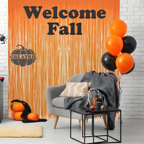 GREATRIL Orange Tinsel Curtain Backdrop - Foil Fringe Streamers for Parties | 2-Pack