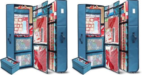 Hearth & Harbor Holiday Storage Bins - Fade Resistant Wrapping Paper Containers with Wheels | Fits Up to 30 Rolls (Pack of 2)
