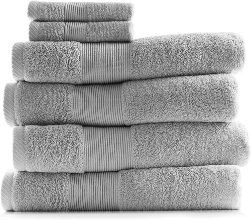 Hearth & Harbor Bath Towels - Luxury 100% Ring Spun Cotton Set of 6 - Ultra Soft & Highly Absorbent | Silver Gray