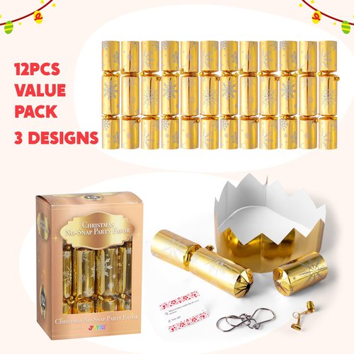 JOYIN 12 Pack Christmas Party Favor Non-Snap Gold Snowflake Design Party Table Favors with Holiday Party Favor Supplies for Kids and Adults, Christmas Parties, Dinners and Holidays