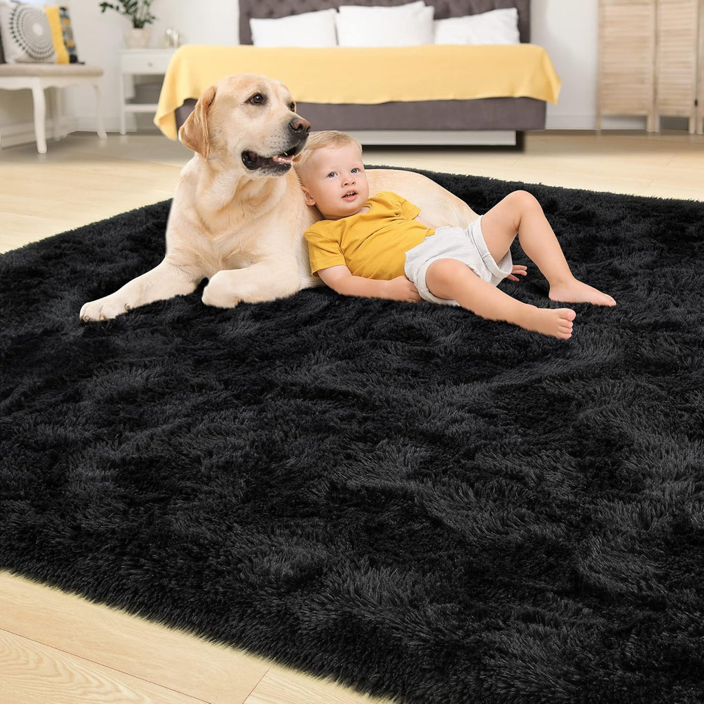 Tepook Super Soft Fluffy Rug - Modern Shaggy Fuzzy Carpet for Bedroom & Nursery | Black, 4 x 6 Feet