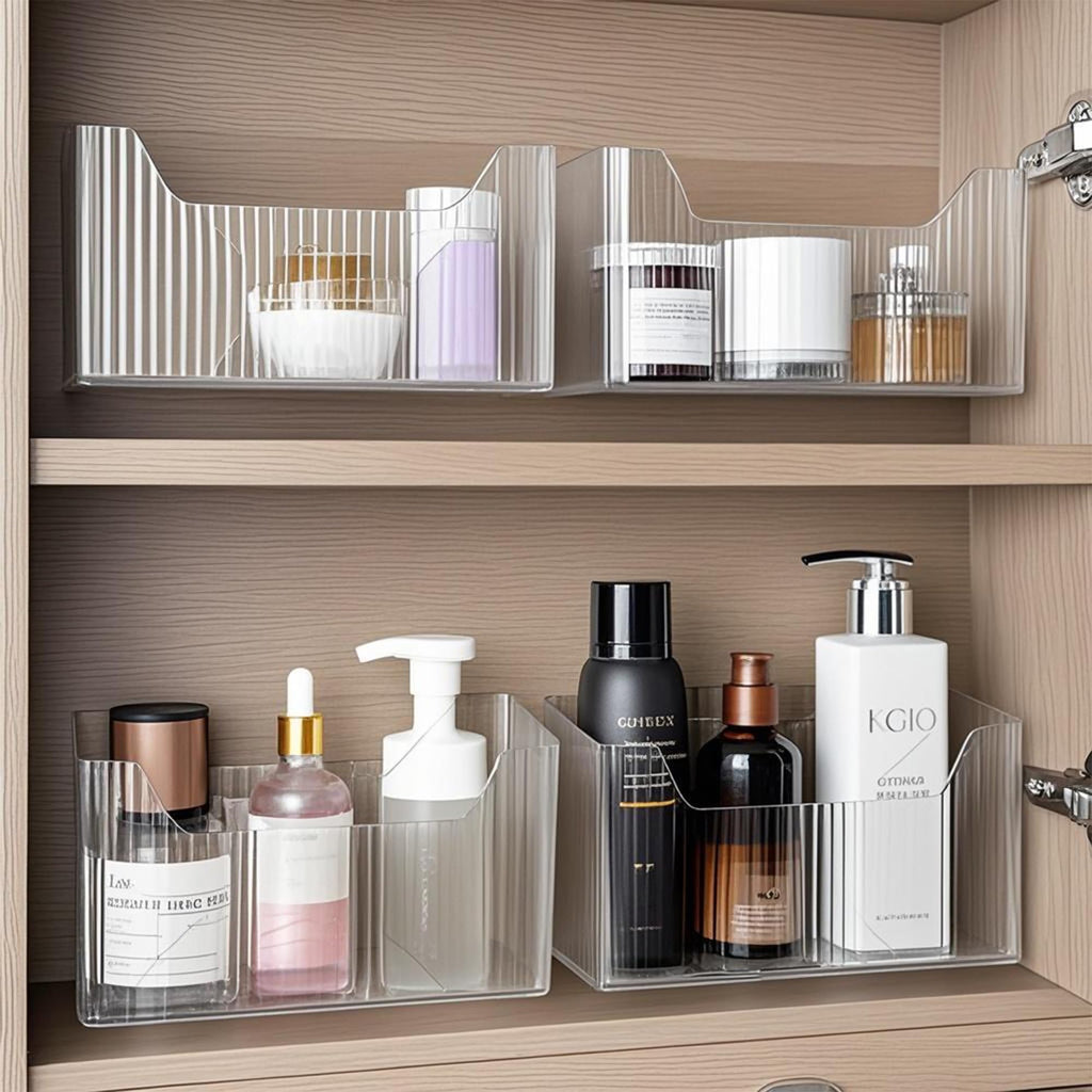 MZYIWUU 2 Pack Cabinet Door Organizer, Adhesive Wall Mounted Organizer Bins, Clear Storage Caddy, Stackable Basket for Kitchen Cabinets, Bathroom, Pantry, Office, and Tabletop Organization