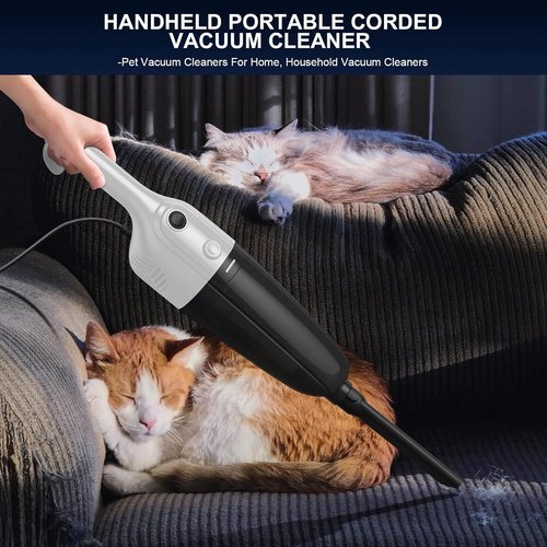 FUNCCUBE Corded Stick Vacuum Cleaner - High Power Suction for Pet Hair & Carpets | Lightweight & Portable, MC White