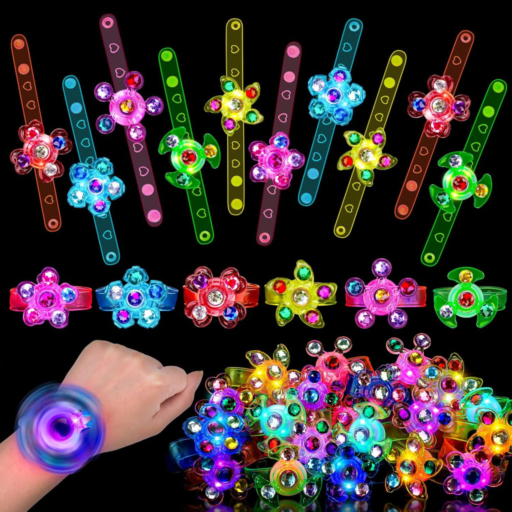 Skiennix 24PCS Light Up Fidget Spinner Bracelets - Glow Party Favors for Kids Ages 4-12
