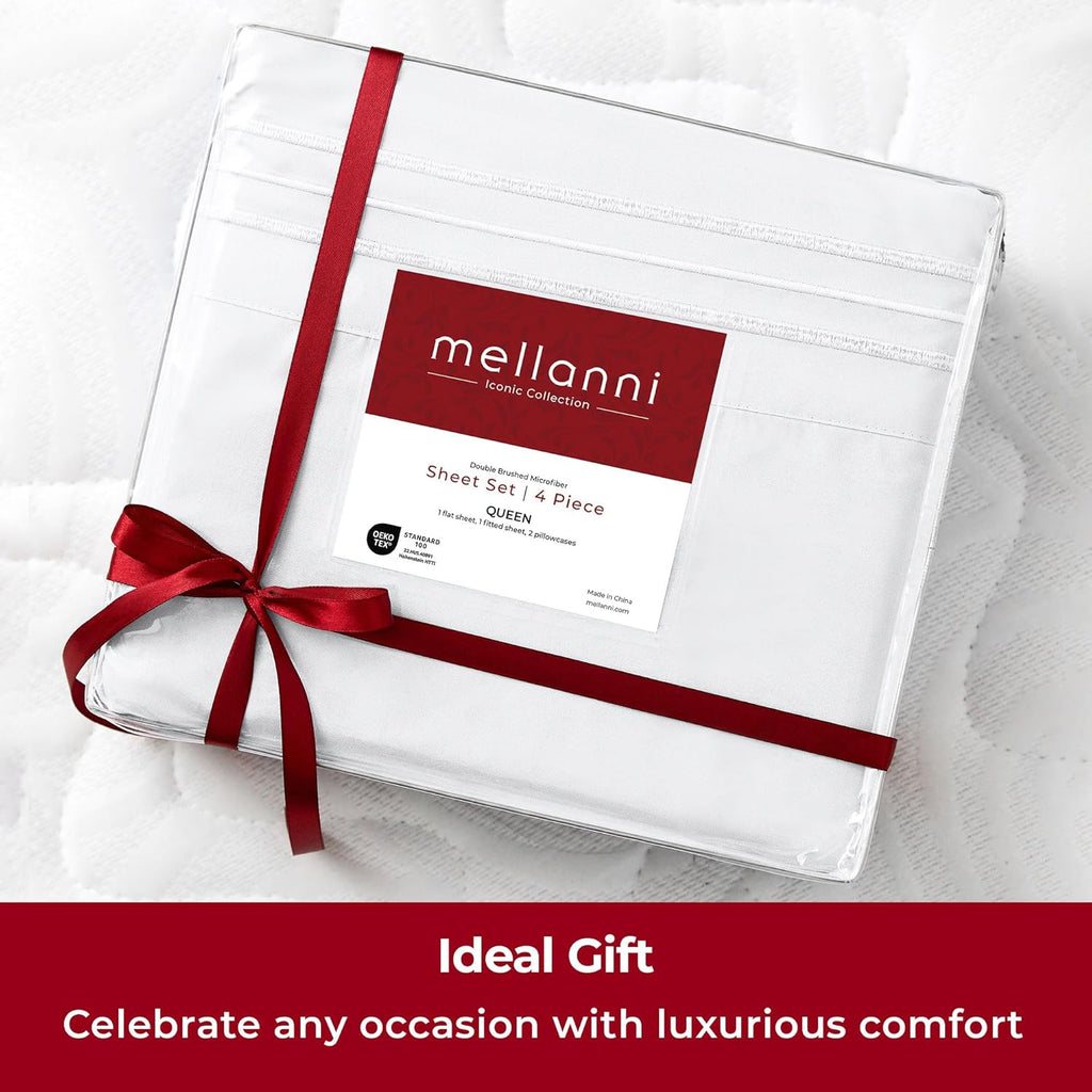 Mellanni Extra Deep Queen Sheets - Hotel Luxury, Ultra Soft & Cooling Bedding - 4 PC Set (Queen, White)