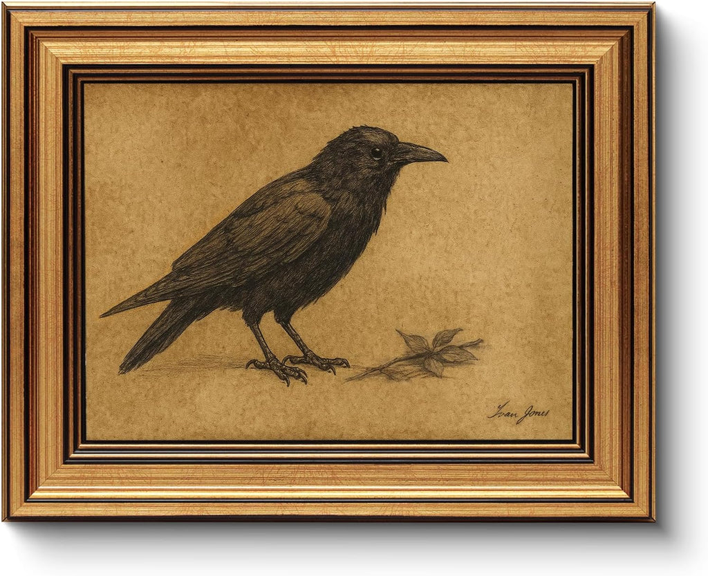WHASAYART Gold Framed Crow Wall Art - Vintage Animal Canvas Prints for Living Room & Kitchen | 10L x 8W