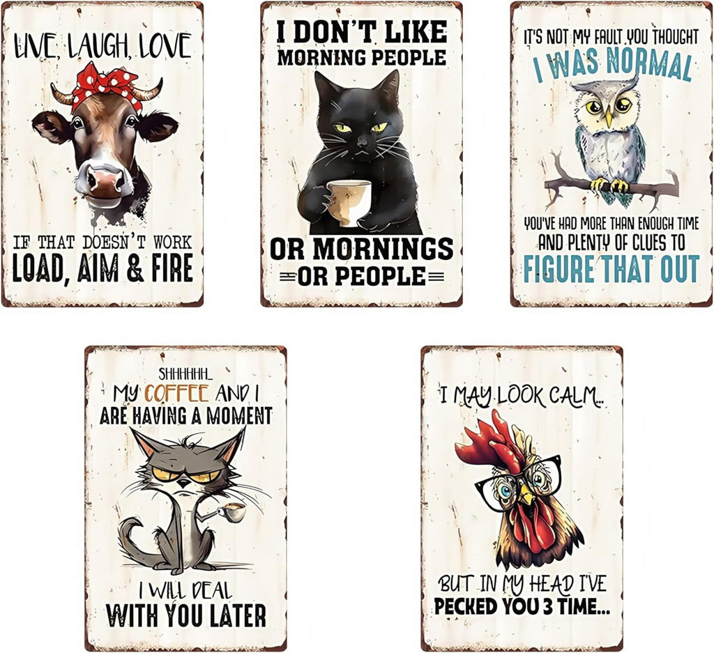 Skiennix Funny Animal Metal Wall Art - Sarcastic Chicken Quote Rusted Tin Sign for Bar & Man Cave Decor - Black