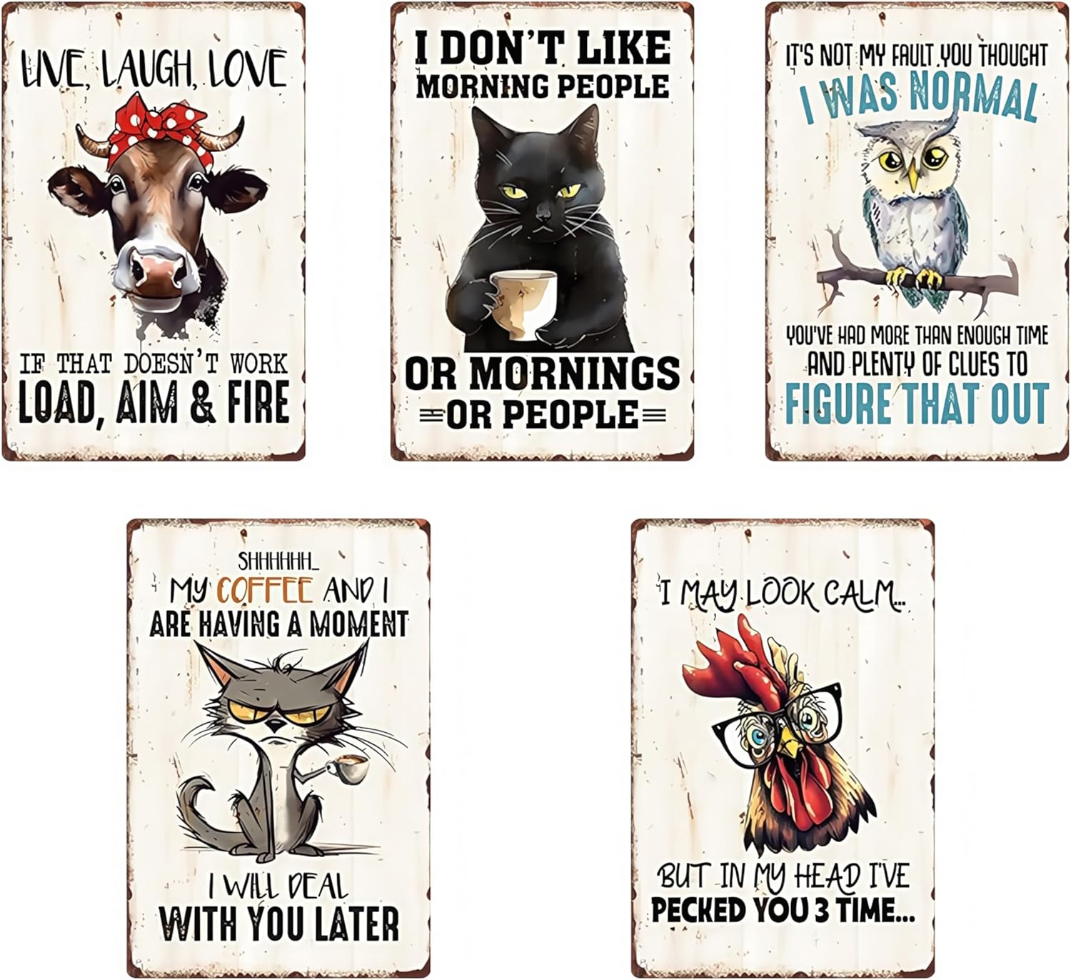 Skiennix Funny Animal Metal Wall Art - Sarcastic Chicken Quote Rusted Tin Sign for Bar & Man Cave Decor - Black