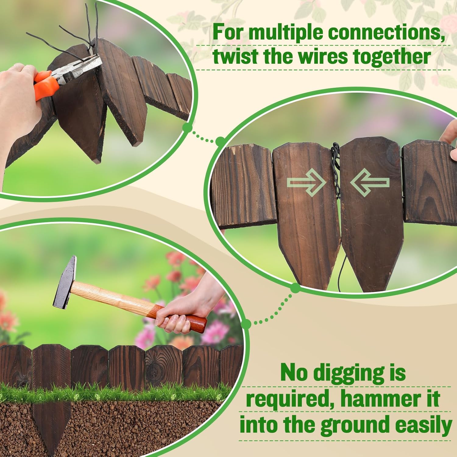 Sturdy Landscape Edging by [Brand Name] - 9.6ft Anti-Corrosive Wood Garden Border | Low-Profile Design for Flower Beds