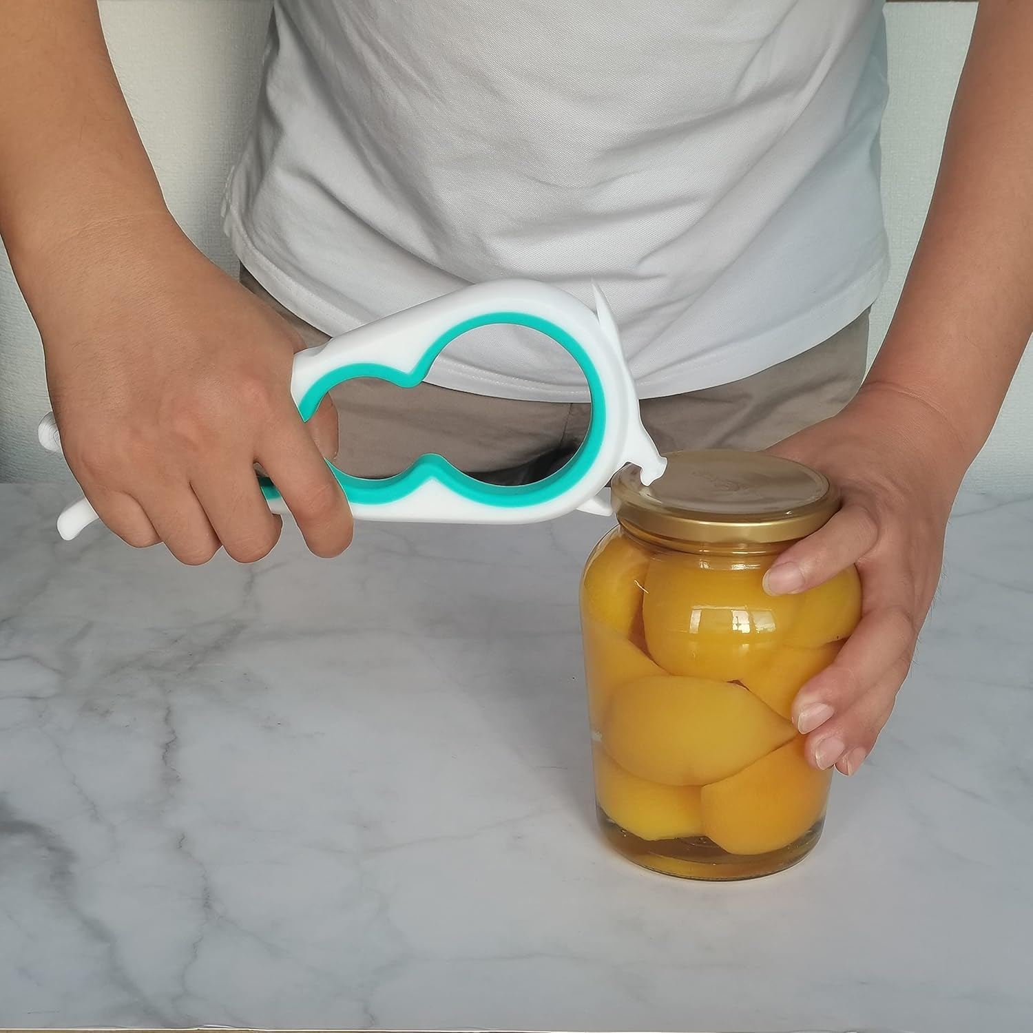 Otstar Jar Opener - Easy Grip Bottle & Can Opener for Seniors with Arthritis | White & Cyan