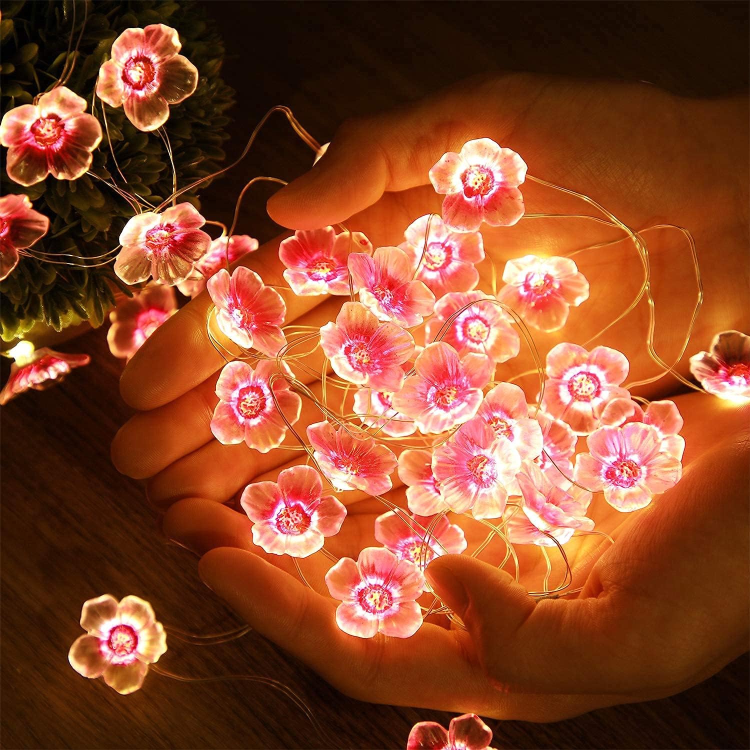 Mudder Cherry Blossom String Lights - 13 FT, 40 LEDs, USB & Battery Operated, Pink Fairy Lights for Indoor/Outdoor Decor