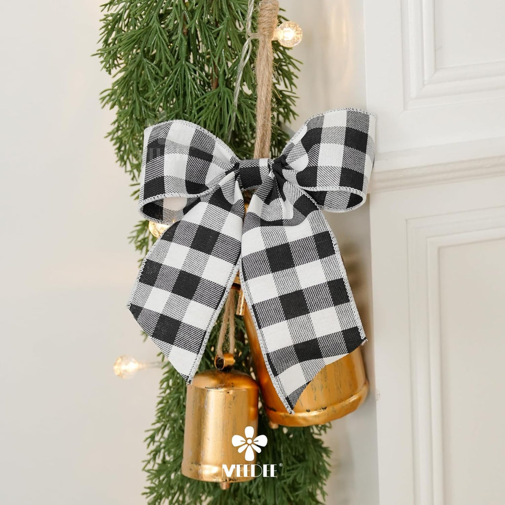 MEEDEE Buffalo Plaid Ribbon - 2.5 Inch Wide, 10 Yards of Wired Polyester for Crafts & Decorations