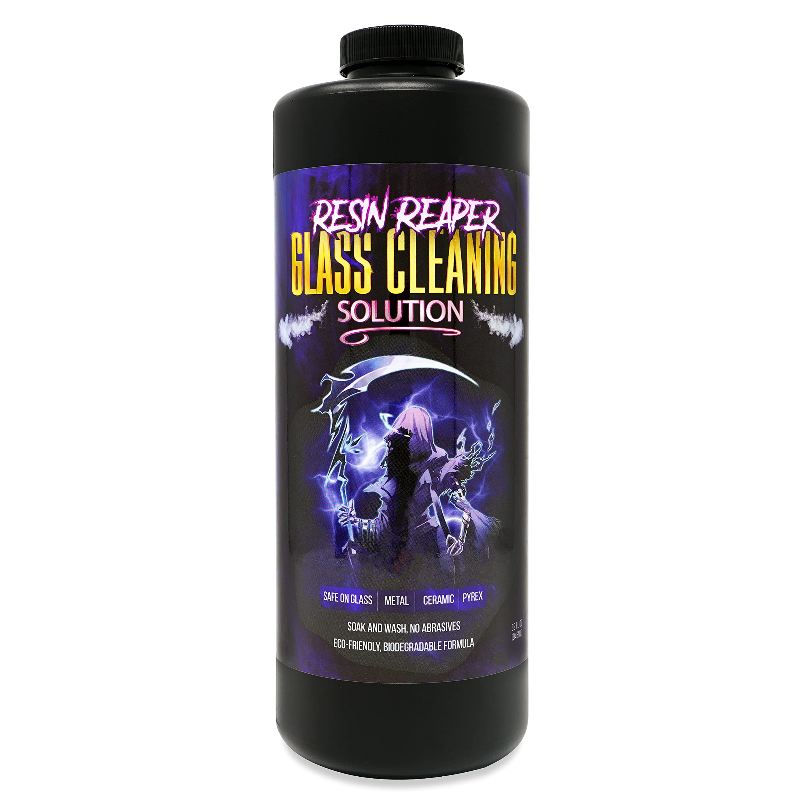 Resin Reaper Glass Cleaner 32 OZ | Pipe Cleaner | Safe on Glass, Metal, Ceramic, and Pyrex | 420 710 Friendly Cleaning | Soak and Wash - No Abrasives - Eco-Friendly, Biodegradable Formula