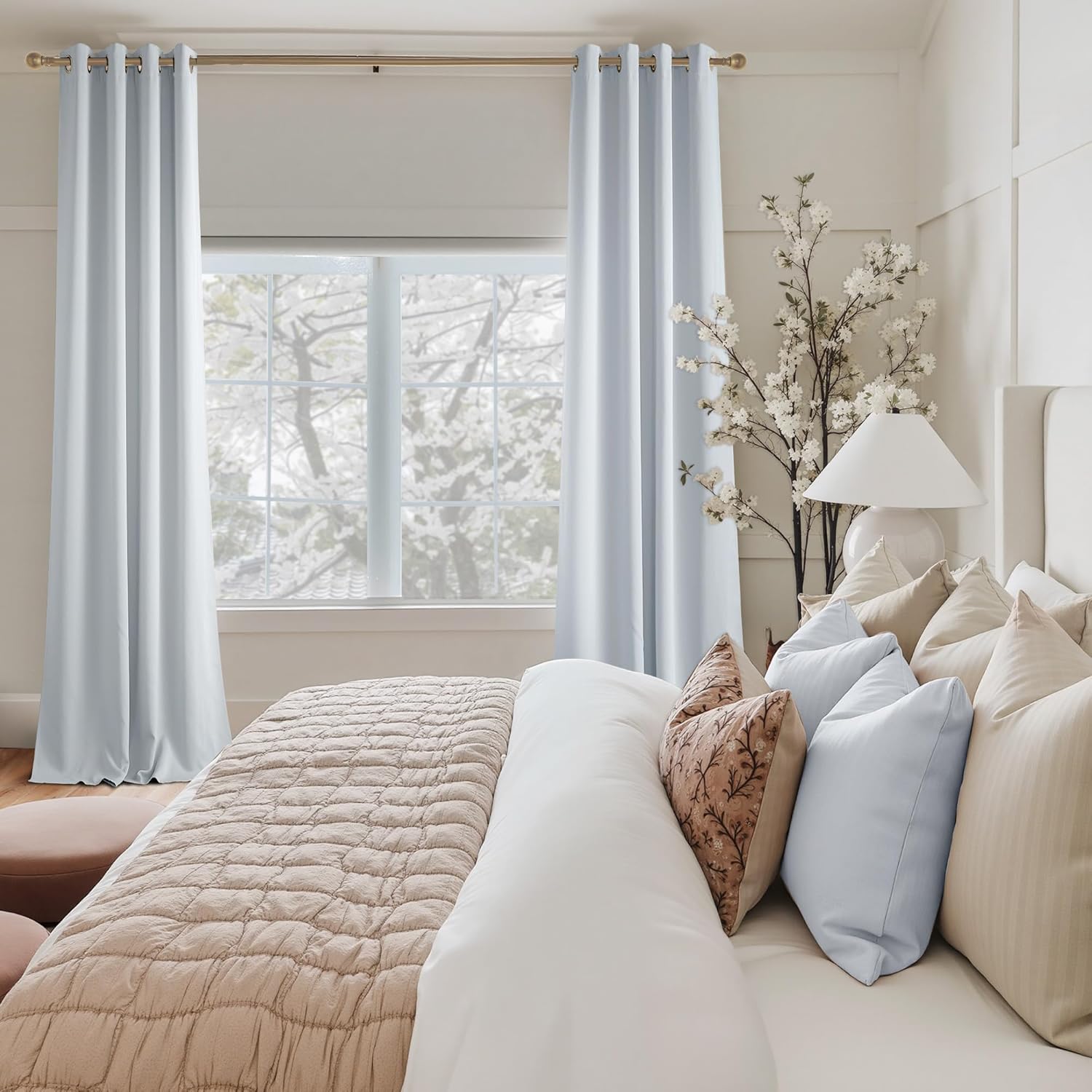 NICETOWN Room Darkening Curtains - Elegant Greyish White Drapery Panels, 52"W x 84"L