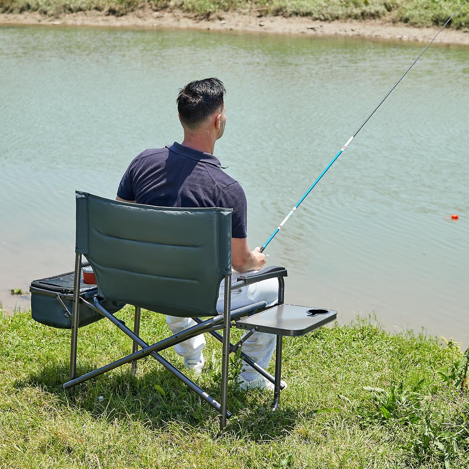 Timber Ridge XXL Oversized Directors Chair - Heavy Duty 600lbs Camping Chair with Cooler Bag & Table - Grey